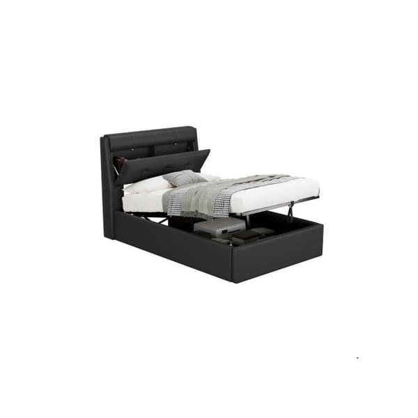 Elegant uppbäddad säng, 90*200, hydraulisk säng, dold huvudgavel, utan madrass, svart