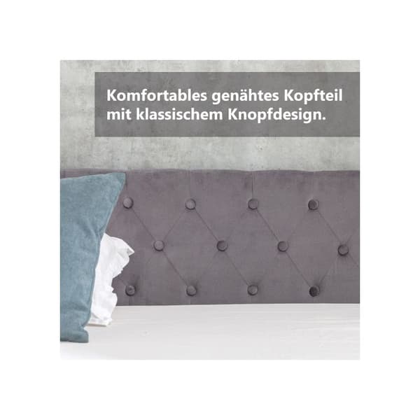 Säng med stoppad sammet, 140*200 cm, med knäppt sänggavel, dubbel, ribbotten, grå