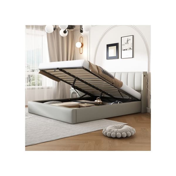 Uppfällt Binaural LED, 180 x 200 cm, justerbar sänggavel, PU, grå