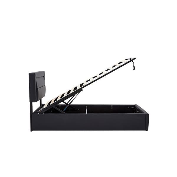 Säng med stoppade sidor 90 x 190 cm, med USB-port, utan madrass, PU-litchi-mönster, svart