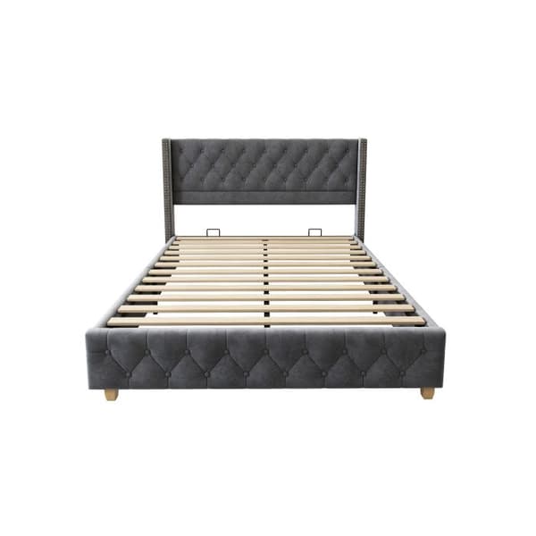 Utfällbar säng 140*190 cm, med ribbsäng och sänggavel, sammet, grå