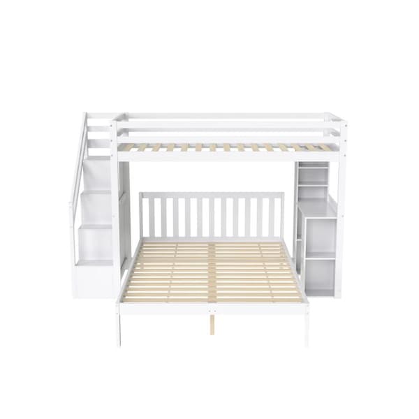 Uppfällbar säng med sidostöd, 90*200cm+140*200cm, Mycket stort förvaringsutrymme, Madrass ingår inte, Tall + MDF, Vit