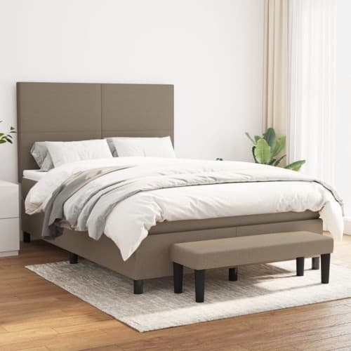 Ramsäng med madrass taupe 140x190 cm tyg