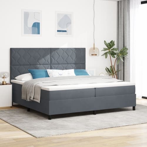 Boxfjäder Säng med Madrass Mörkgrå 200x200 cm Sammet