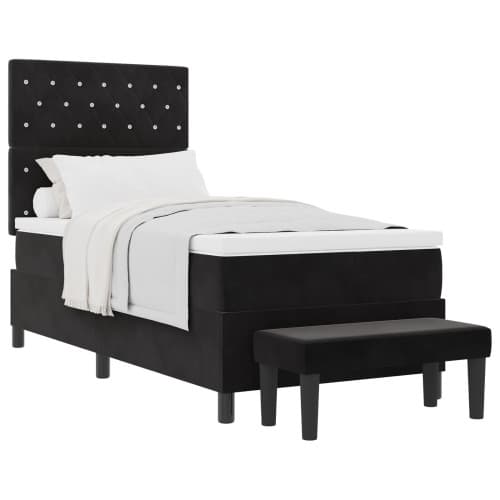Box Spring Säng med Madrass & Bänk Svart 100x200 cm Sammet