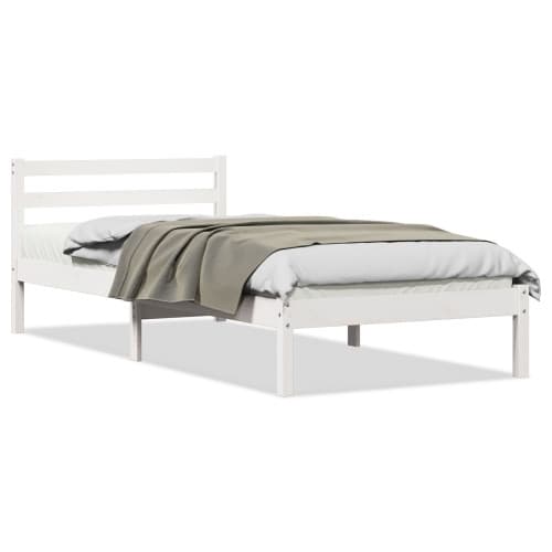 Sängram med huvudgavel vit 100x210 cm massiv furu