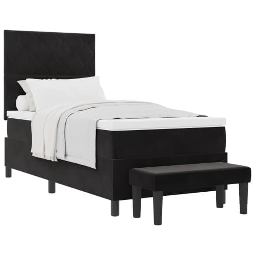 Box Spring Säng med Madrass & Bänk Svart 90x200 cm Sammet