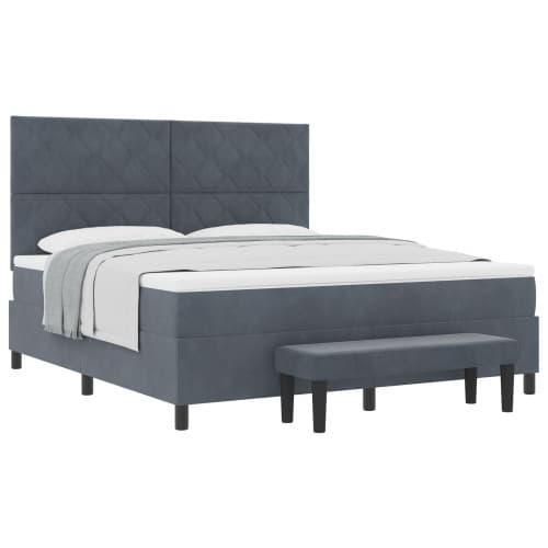 Box Spring Säng med Madrass & Bänk Mörkgrå 180x200 cm Sammet