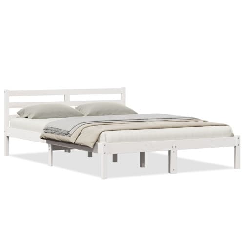 Sängram med huvudgavel vit 140x210 cm massiv furu