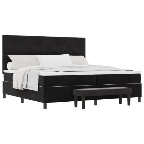 Boxspring säng med madrass & bänk svart 200x200 cm sammet