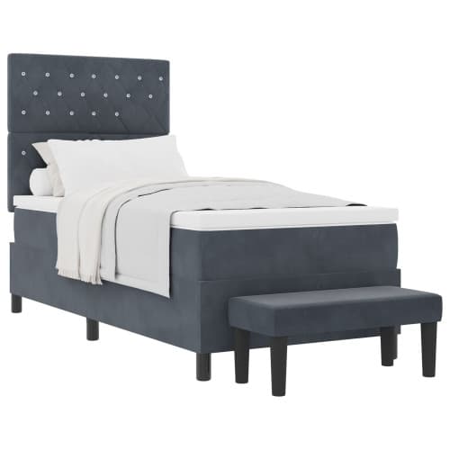 Boxspringsäng med madrass och bänk mörkgrå 100x200 cm sammet