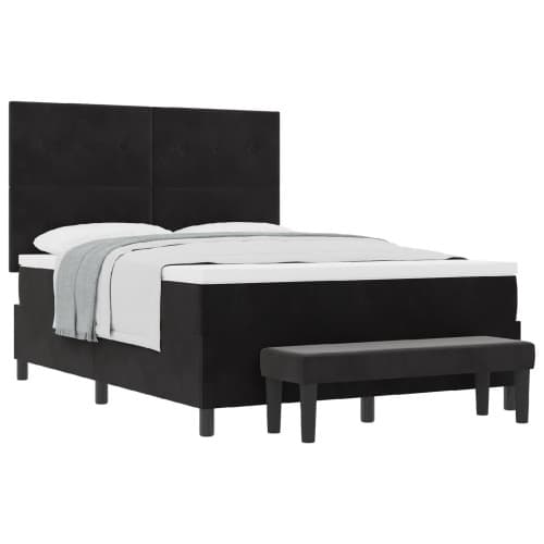 Box Spring Säng med madrass & bänk Svart 160x200 cm Sammet
