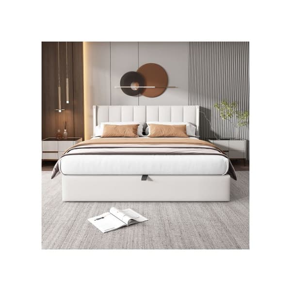 Liträdd Binaural LED, 140 x 200 cm, justerbar sänggavel, PU-hjul, vit