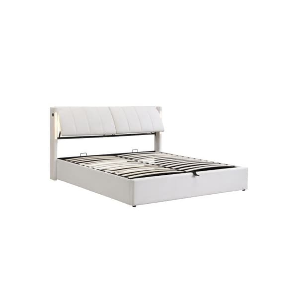 Liträdd Binaural LED, 140 x 200 cm, justerbar sänggavel, PU-hjul, vit