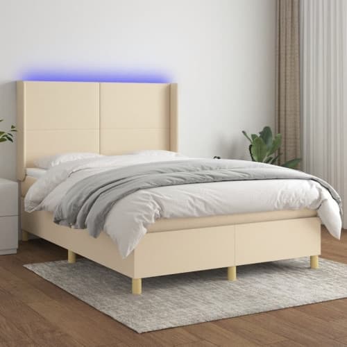 Ramsäng med madrass & LED gräddvit 140x200 cm tyg