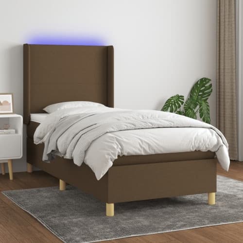 Ramsäng med madrass & LED mörkbrun 80x200 cm tyg