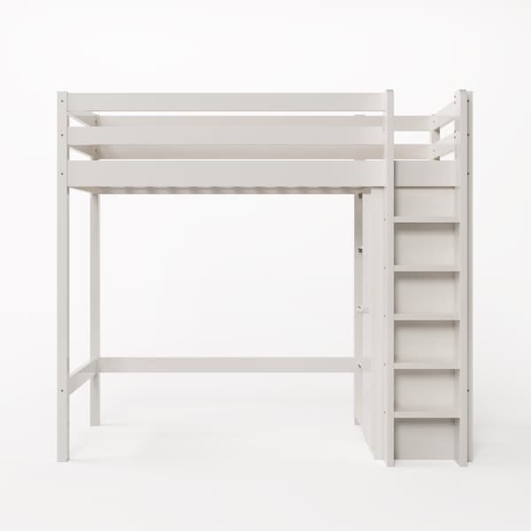 Mezzanine-säng 90x200cm i massiv furu - med garderob och hyllor - Vit