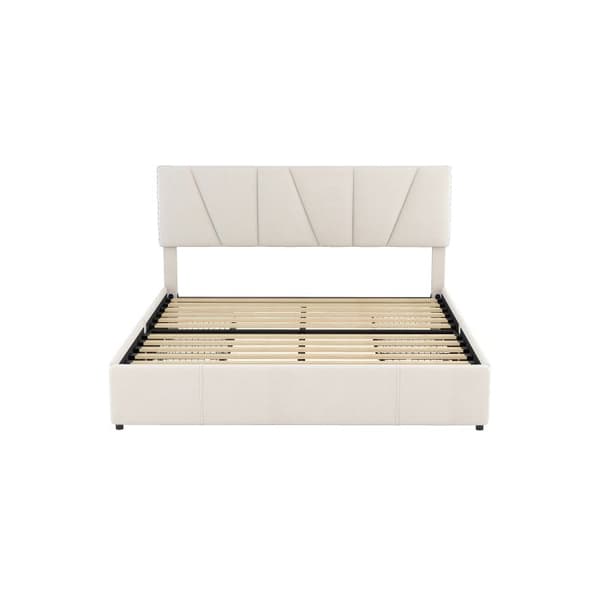 Dubbel säng, stoppad, fyra lådor på båda sidor, justerbar huvudgavel, beige (160*200cm)