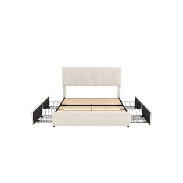 Dubbel säng, stoppad, fyra lådor på båda sidor, justerbar huvudgavel, beige (160*200cm)