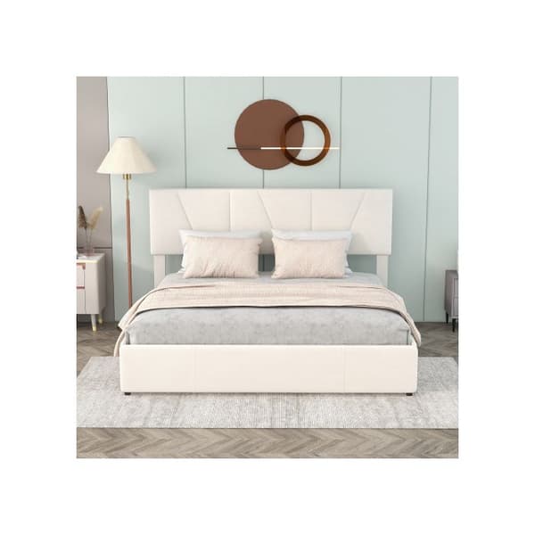 Dubbel säng, stoppad, fyra lådor på båda sidor, justerbar huvudgavel, beige (160*200cm)