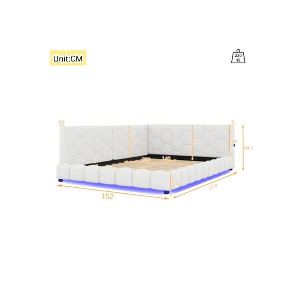 Säng för dag, säng 140*200 cm, säng med ribbotten (utan madrass), 16 färger av ambient ljus, vit