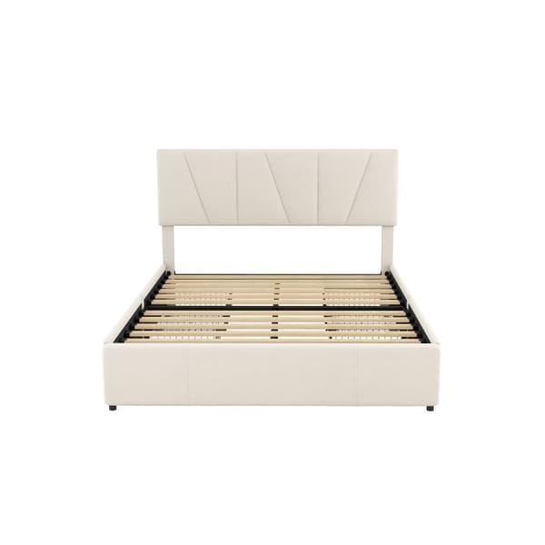 Uppfyllt dubbelt sängstativ med fyra lådor på två sidor, Justerbar sänggavel, Beige (140*200cm)