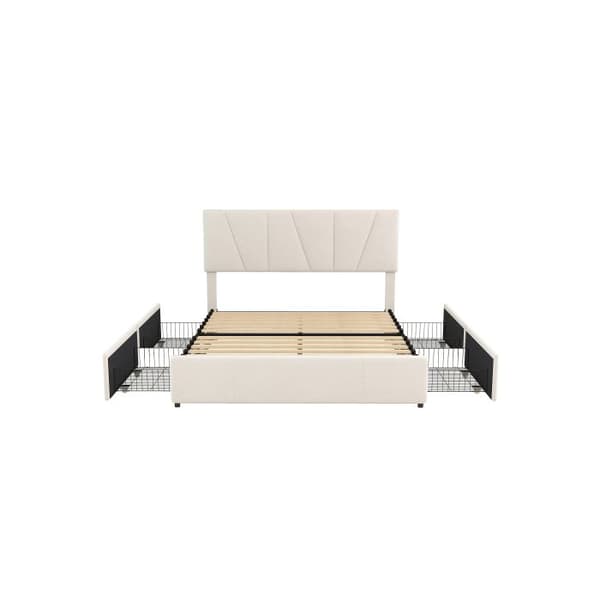 Uppfyllt dubbelt sängstativ med fyra lådor på två sidor, Justerbar sänggavel, Beige (140*200cm)