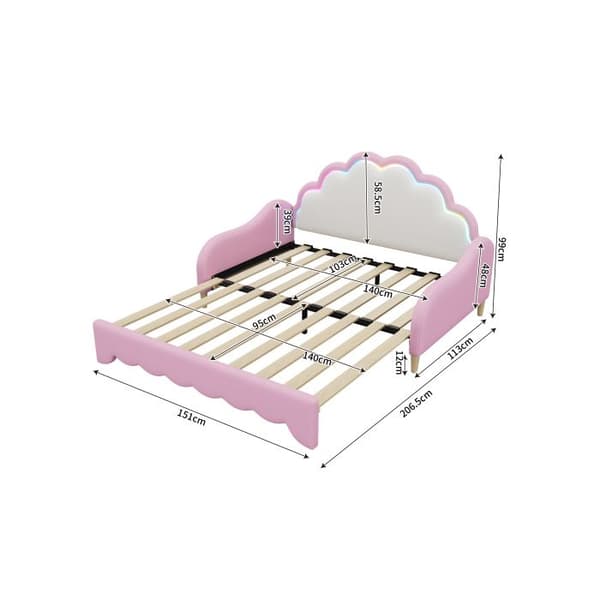 Sängsoffa 140*200 cm, sänggavel med stämningsbelysning, med madrass och fjärrkontroll, rosa
