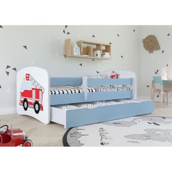 Blå brandman barnsäng - Kocot Kids - 1 plats - 70x140 cm - Spröjs - Trä - Utan madrass