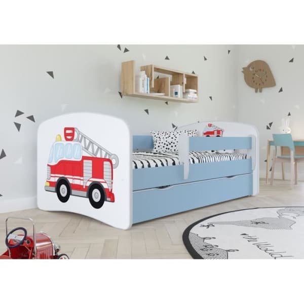 Blå brandman barnsäng - Kocot Kids - 1 plats - 70x140 cm - Spröjs - Trä - Utan madrass