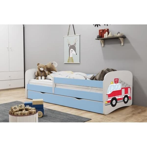 Blå brandman barnsäng - Kocot Kids - 1 plats - 70x140 cm - Spröjs - Trä - Utan madrass