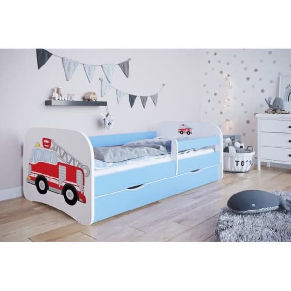 Blå brandman barnsäng - Kocot Kids - 1 plats - 70x140 cm - Spröjs - Trä - Utan madrass