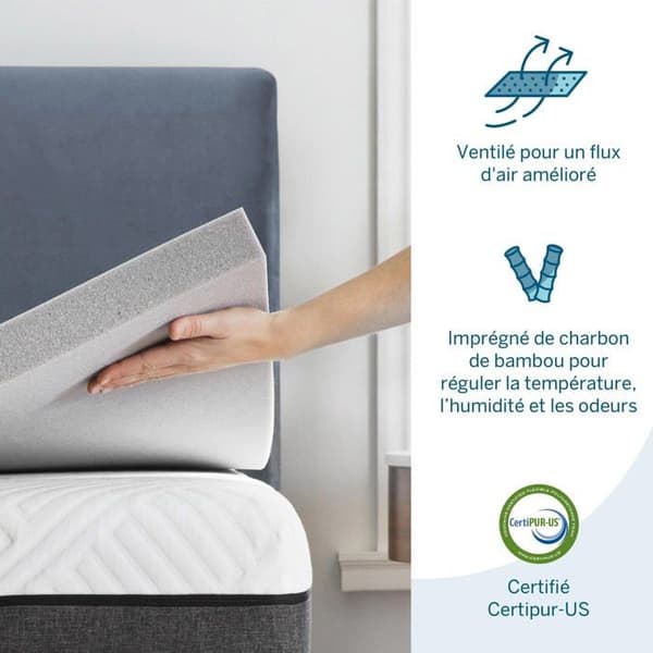 Lucid - LU5C121930BT-EU - 5 cm Memory Foam Övermadrass med Bambu Charcoal - Övermadrass 120 x 190 cm