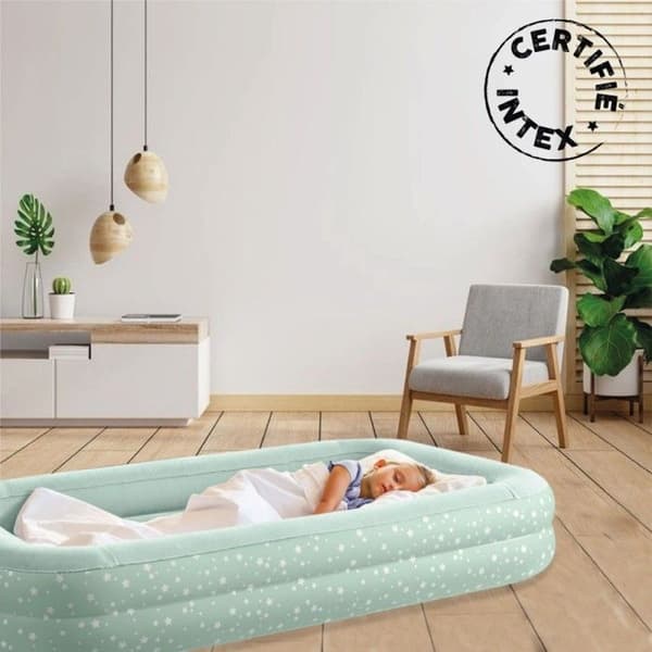 1 plats uppblåsbar barnmadrass + uppblåsare - Intex - Grön - Resesäng
