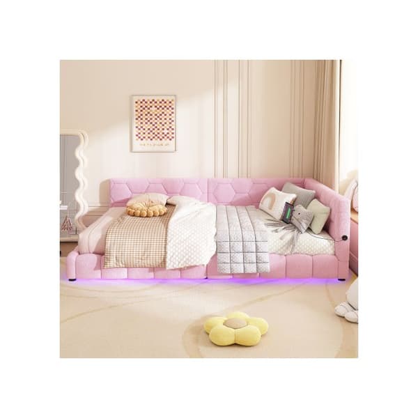 Dagbädd, 140*200 cm Dagbädd, bäddsoffa, säng med ribbotten (utan madrass), ull, rosa