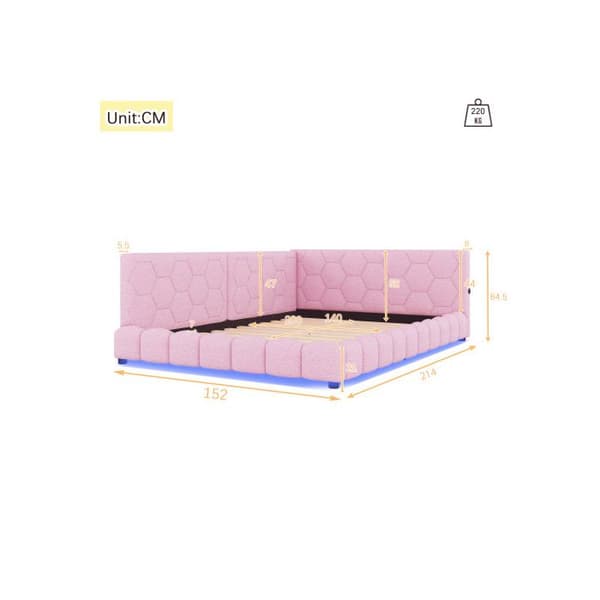 Dagbädd, 140*200 cm Dagbädd, bäddsoffa, säng med ribbotten (utan madrass), ull, rosa