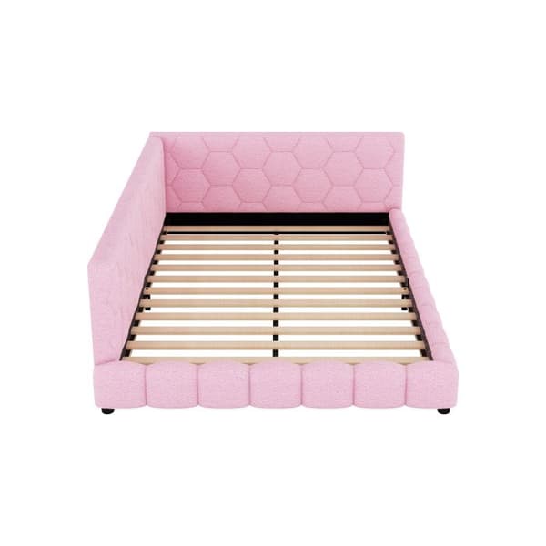 Dagbädd, 140*200 cm Dagbädd, bäddsoffa, säng med ribbotten (utan madrass), ull, rosa
