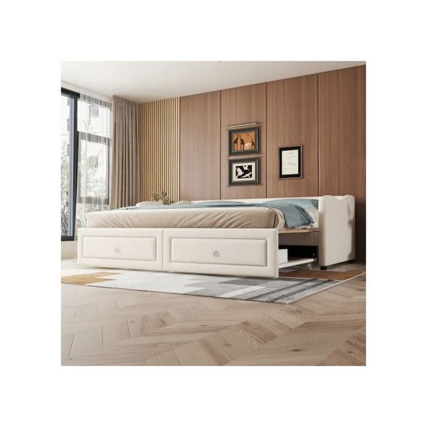 Sängsoffa med utdragbar säng, sängsoffa med två lådor (utan madrass), minimalistisk, beige, 90x200 cm