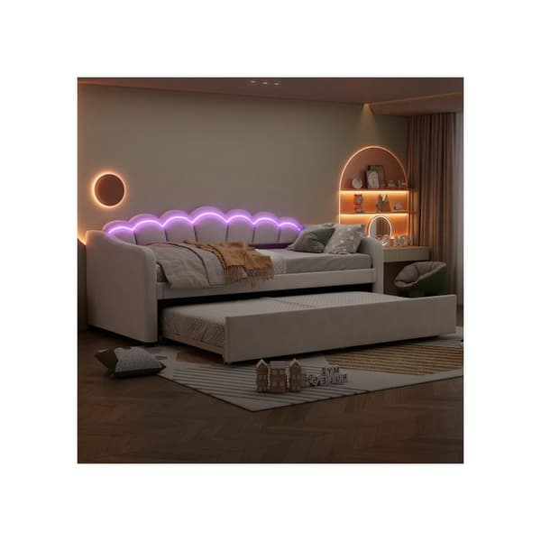 Daybettt, 90x200 cm sängsoffa med utdragbar säng, bäddsoffa, enkel säng utan madrass beige