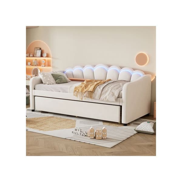Daybettt, 90x200 cm sängsoffa med utdragbar säng, bäddsoffa, enkel säng utan madrass beige