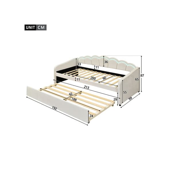 Daybettt, 90x200 cm sängsoffa med utdragbar säng, bäddsoffa, enkel säng utan madrass beige