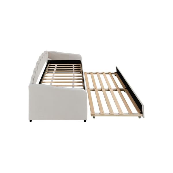 Daybettt, 90x200 cm sängsoffa med utdragbar säng, bäddsoffa, enkel säng utan madrass beige
