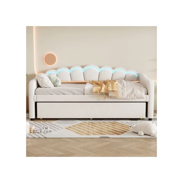 Daybettt, 90x200 cm sängsoffa med utdragbar säng, bäddsoffa, enkel säng utan madrass beige