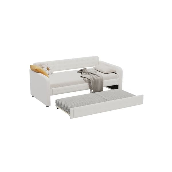Sängsoffa 90*200cm, dagbädd, med utdragbar säng, stort förvaringsutrymme, ljusbeige