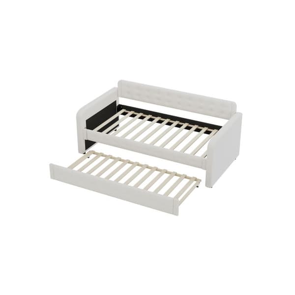 Sängsoffa 90*200cm, dagbädd, med utdragbar säng, stort förvaringsutrymme, ljusbeige