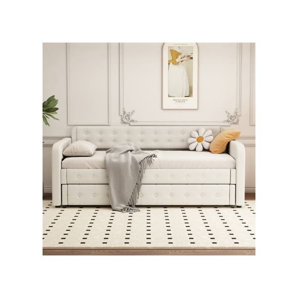 Sängsoffa 90*200cm, dagbädd, med utdragbar säng, stort förvaringsutrymme, ljusbeige