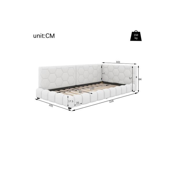 Dagbädd, Dagbädd 90*200 cm, Soffbed, Säng med ribbotten (utan madrass), 16 färger av atmosfärbelysning, vit
