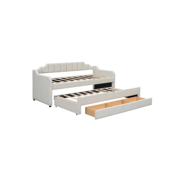 90 x 200 cm (190 cm) Dagbädd, Enkel stoppad dagbädd med hjul, Dagbädd med lådor, Beige