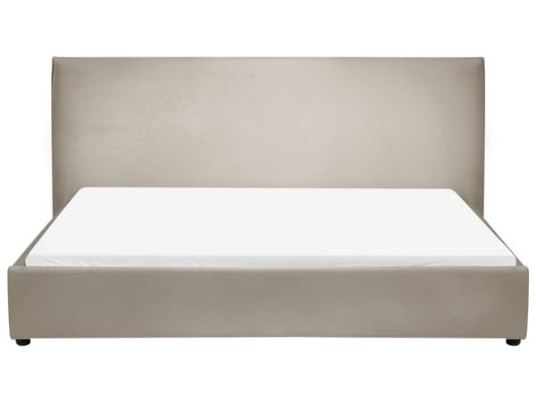 Seng Taupe Fløyel Polstring 180 x 200 cm Stor Klassisk Sengegavl Tre Lameller