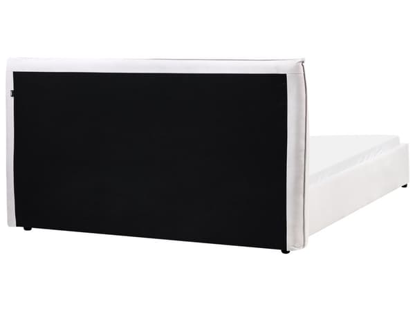 Seng Off-White Fløyel Polstring 160 x 200 cm Stor Klassisk Sengegavl Tre Lameller